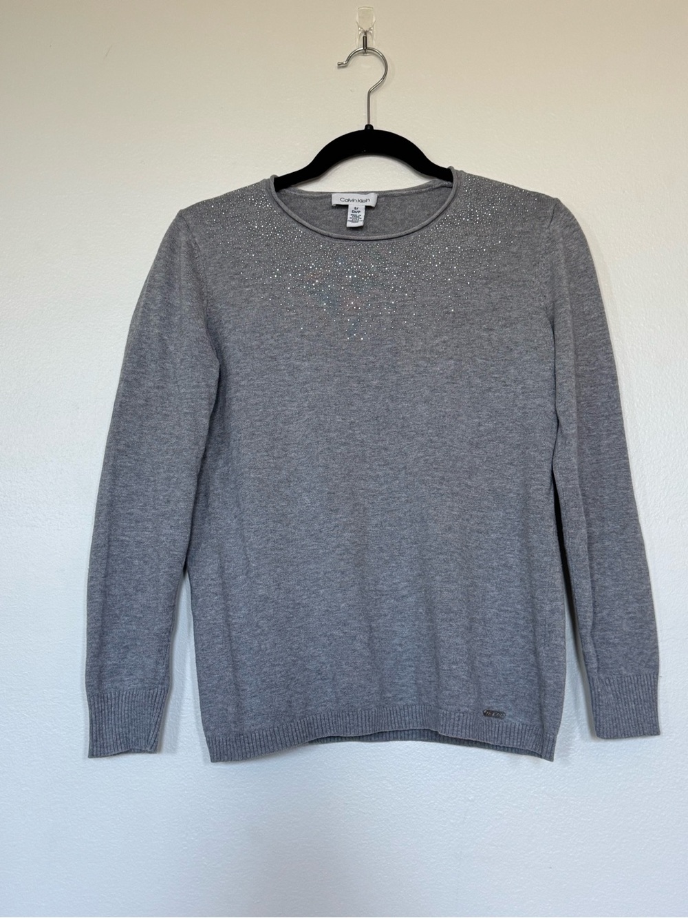 Calvin Klein Light Gray Crewneck Sweater with Sparkle Detail